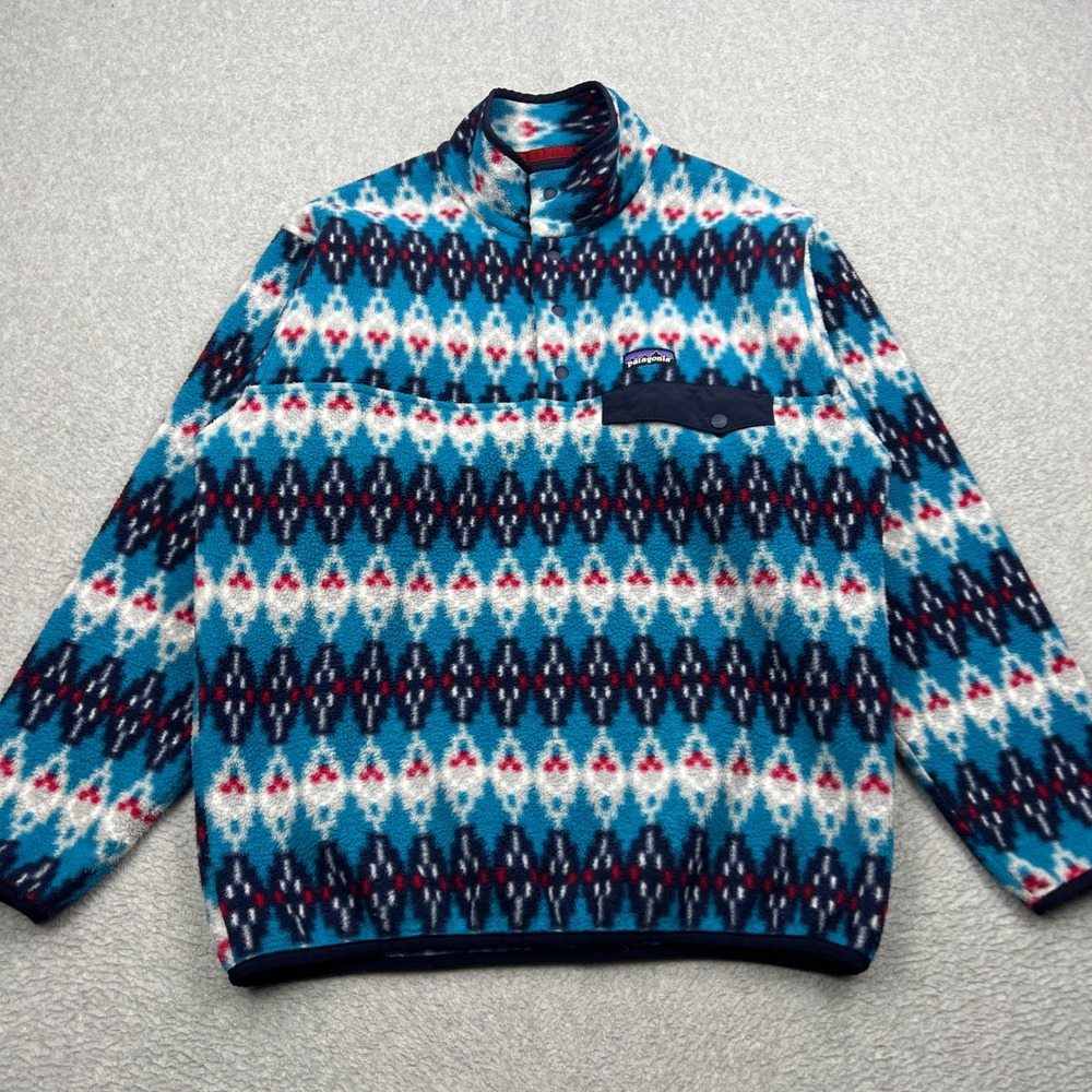 Patagonia Synchilla Snap-T Fleece Mens Medium Blue Forest Carpet Pullover 25450